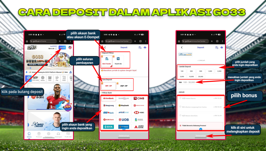 how to deposit money in go33 app